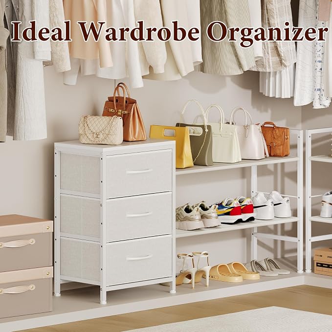 Hongtamoya Closet Organizers and Storage, Adjustable Shelves,3 Drawer White | Closet Organizer Drawer Dresser for Closet, Clothes Shelves with 5-Level Height Adjustment, Shoe Rack for Wardrobe(43.77 in)