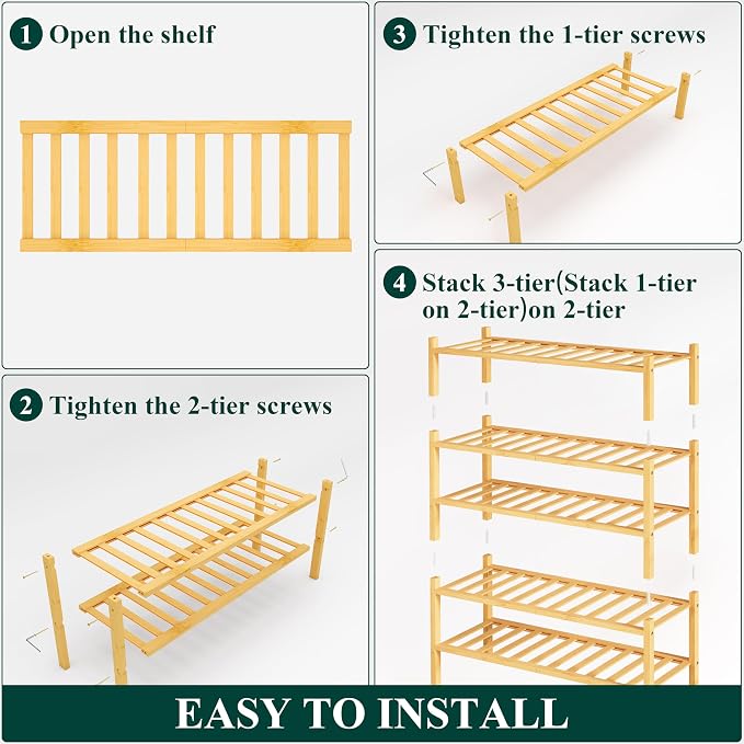 Smiry Bamboo Shoe Rack, 12 Vertical Slats, 5 Tier - 26.8" Wide, Natural | Stackable Free Standing Wooden Shoe Organizer, Wood Shoe Storage Shelf for Closet, Entryway