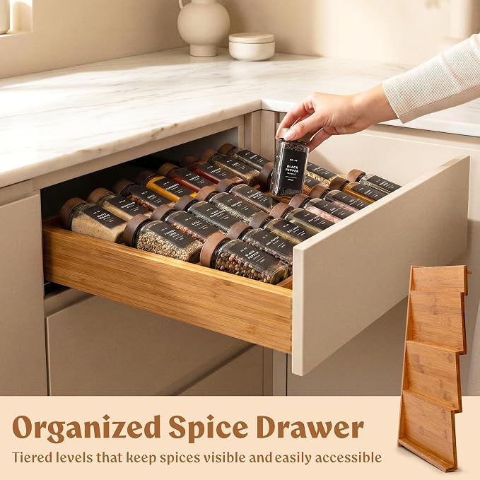 EDELHAUS Spice Drawer Organizer - Expandable Spice Rack for Drawer, Black Seasoning Organizer for Drawer Spice Organizer, Spice Organization Seasoning rack insert for Cabinet (Jars Not Included)
