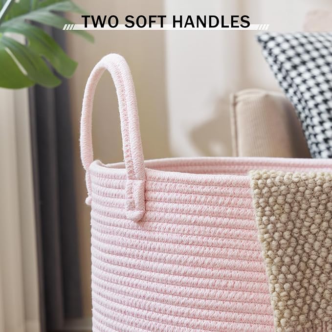 YOUDENOVA Cotton Rope Laundry Hamper Basket, 58L Blanket Basket for Nursery | Large Woven Laundry Hamper with Sturdy Handles, Collapsible Home Decor Laundry Basket for Laundry, Clothes, Toys in Bedroom