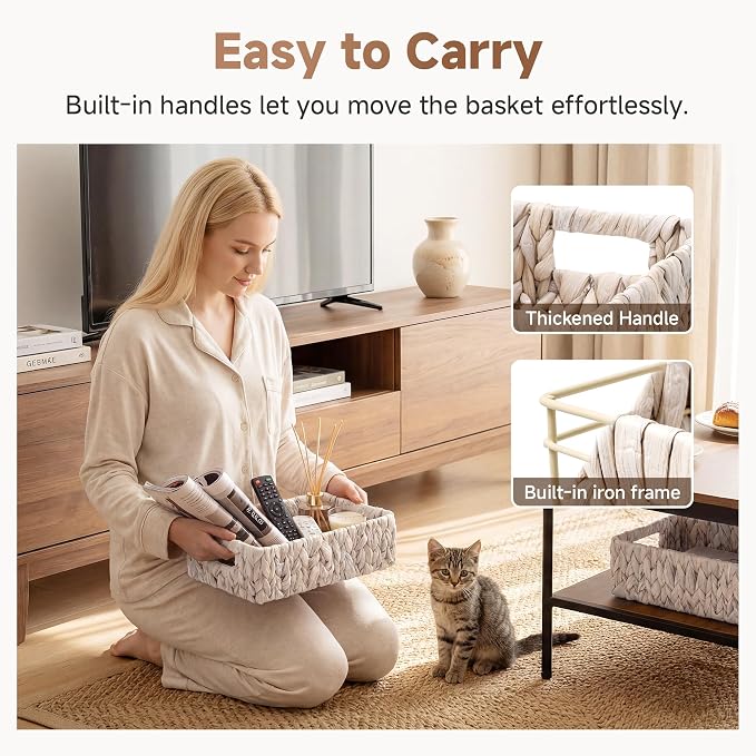 StorageWorks Wicker Baskets for Storage, Water Hyacinth Storage Baskets for Organizing, Wicker Storage Baskets for Shelves, White, 11¼" x 7½" x 3½", 2-Pack