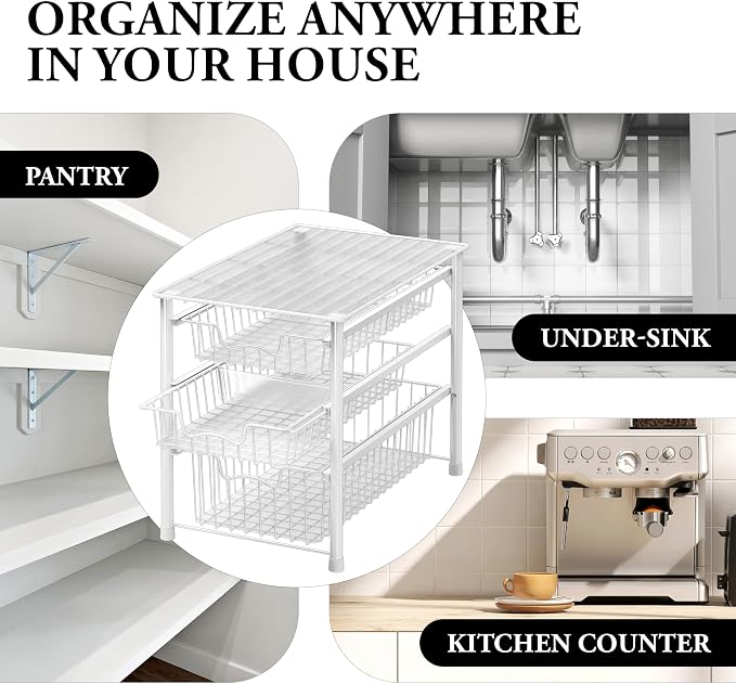 Simple Houseware Stackable 3 Tier Sliding Basket Organizer Drawer, White