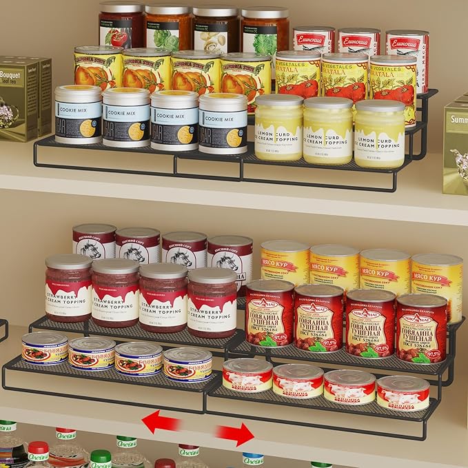 Dmevkic Expandable Can Organizer for Pantry,3-Tier Adjustable Can Organizers and Storage Holds Up to 24 Cans,Can Storage Rack for Pantry,Kitchen,Cabinet