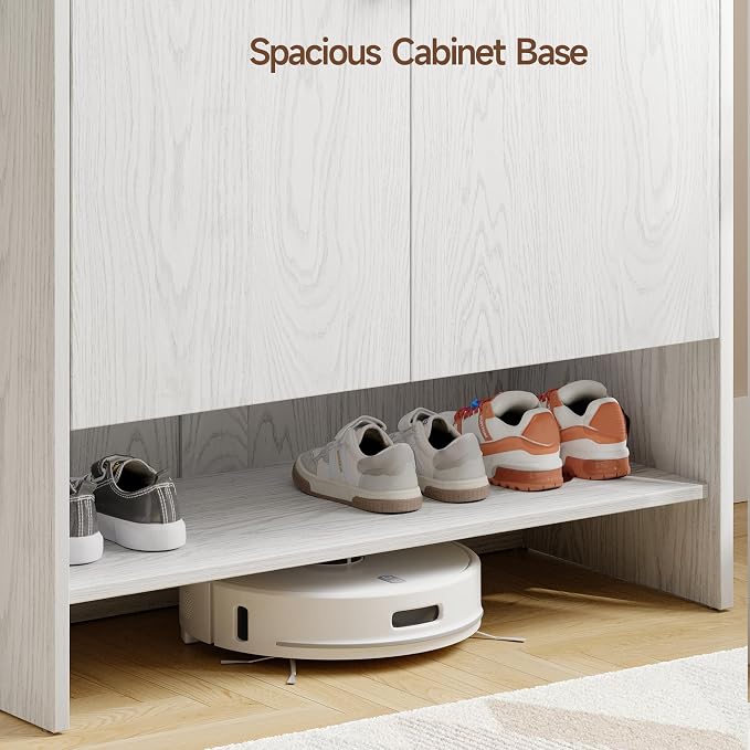 6-Tier Shoe Storage Cabinet, 45'' Large Farmhouse Shoe Cabinet for Entryway, Modern Wooden Shoe Rack Organizer with Doors and Shelves, for Front Door Hallway (White)