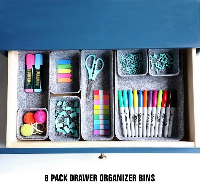 Welaxy Desk Drawer organizers tray Felt storage bins aesthetics room décor for home office dorm closet decluttering minimalist lifestyle (Gray)