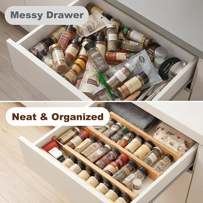 Joyeee Kitchen Drawer Dividers 8 Pack, 16.9-22" Adjustable Bamboo Drawer Organizer, 2.28" High Expandable Utensils Separators for Closet, Dresser, Bathroom, Bedroom
