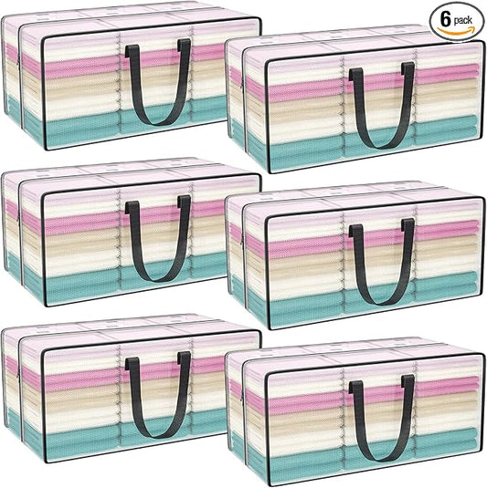 Heavy Duty Extra Large Clear Moving Bags with Strong Zipper Handles | 6 Pack Clothes Storage Bags Totes Space Saving Moving Boxes Bins Packing Bags for College Dorm Compatible with Ikea Frakta
