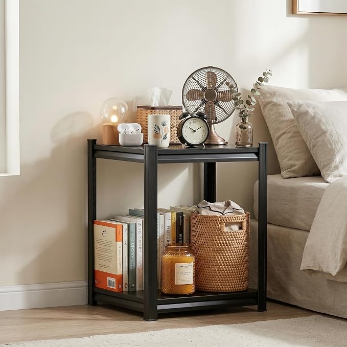 Garage Shelving 2 Tier Metal Storage Rack Boltless Adjustable Organizer | Freestanding steel shelf with adjustable tiers for garage, basement, office, kitchen and household supply storage