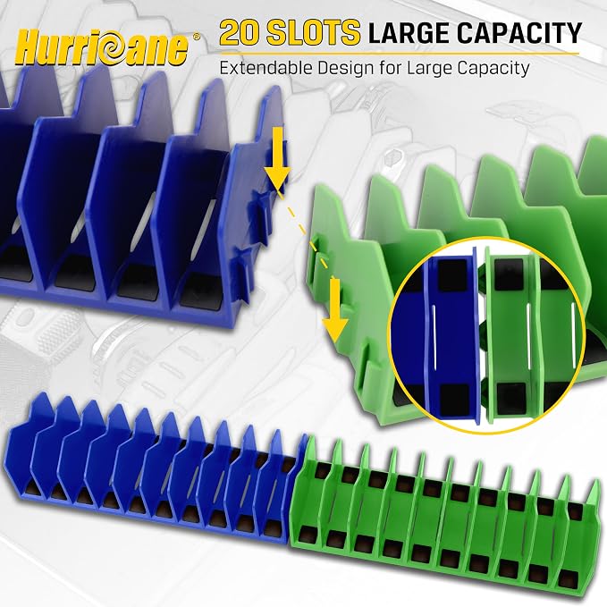 HURRICANE Pliers Organizer Rack with Non-Slip Rubber Base, Extendable Design, Blue and Green, 2 Pack