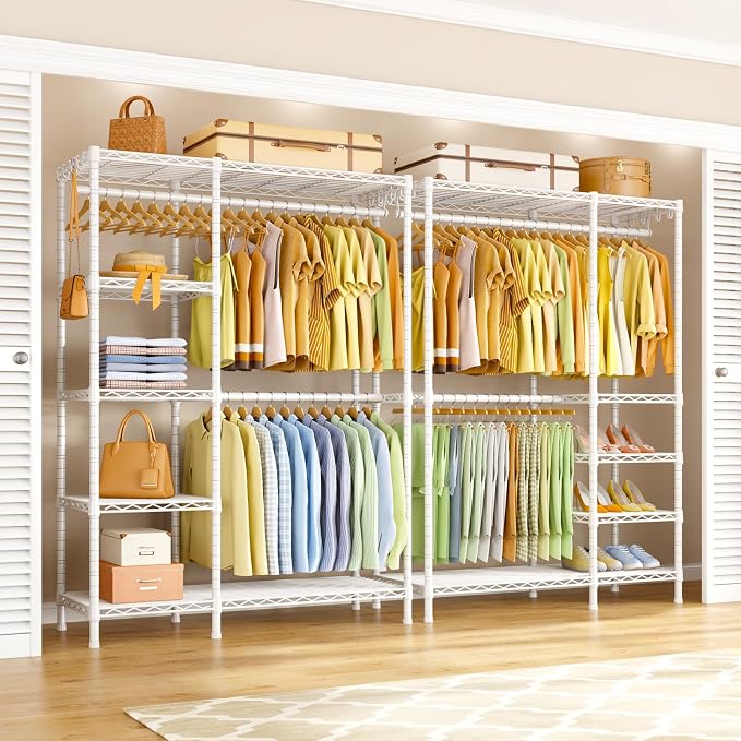 F2 Clothes Rack, 5 Tiers Heavy Duty Garment Rack for Bedroom | Freestanding Adjustable Closet Storage Organizer, Portable Clothing Wardrobe, 46.1"W x 15.4"D x 78.3"H, Load 630lbs, White