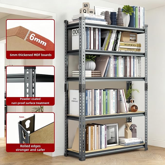 Garage Storage Shelves 46" W x 20" D x 72" H, 3000 LBS Heavy Duty Shelving Unit 5-Tier Adjustable, Extra Wide Boltless Metal Storage Rack for Garage Warehouse Basement