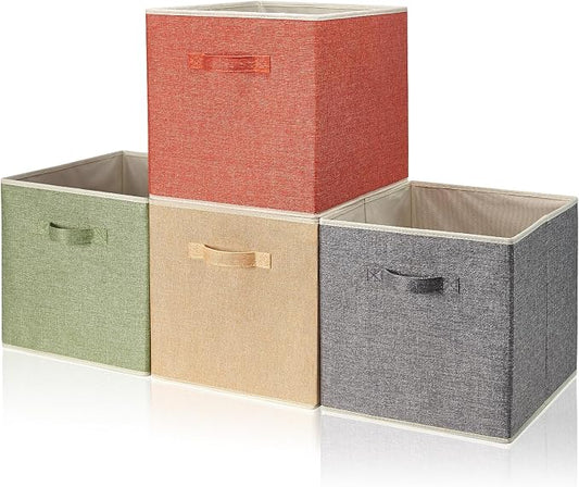 Storage Cube Organizer Bin 13" x 15" x 13" Large Boxes Fabric Basket with Handles for Organizing Shelves Closet Clothes 4 Color Set A