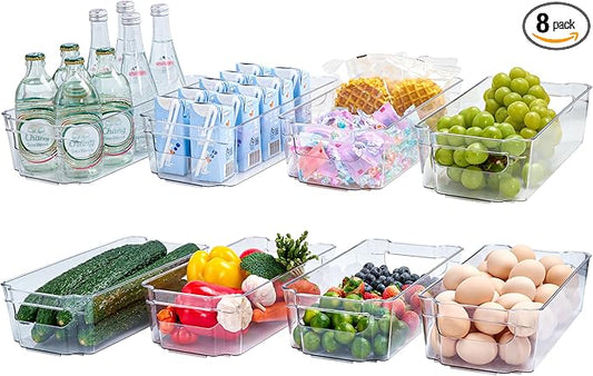 JollyPack Clear Plastic Storage Bins, 8 Pack | Pantry Organizers, Storage with Handles, Clear Storage Containers,Great for Fridge, Kitchen, Cabinet, Bathroom and Office