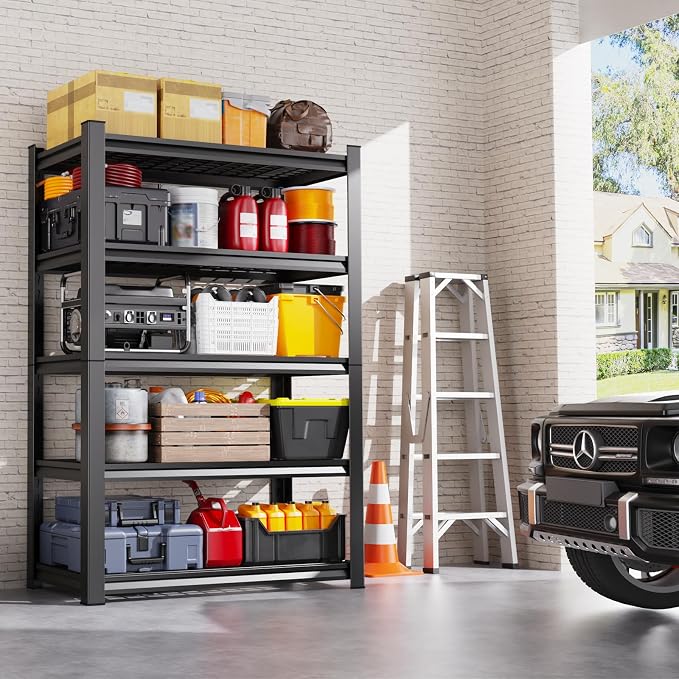 Set of 3 Garage Shelving-2500 lbs 5 Tier Storage Shelves,78"Hx46"Wx20"D Adjustable Heavy Duty Metal Shelving Unit and Storage Large Wire Rack, Utility Steel Shelf for Warehouse Industrial, Black