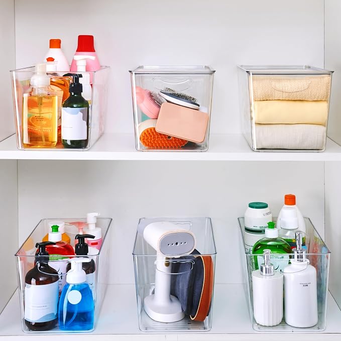 theaoo XLarge Clear Storage Bins with Lids, Stackable Containers, 6 Pack | Pantry Organization And Storage For Kitchen, Fridge, Garage And Cabinets. Clear Design Keeps Items Organized
