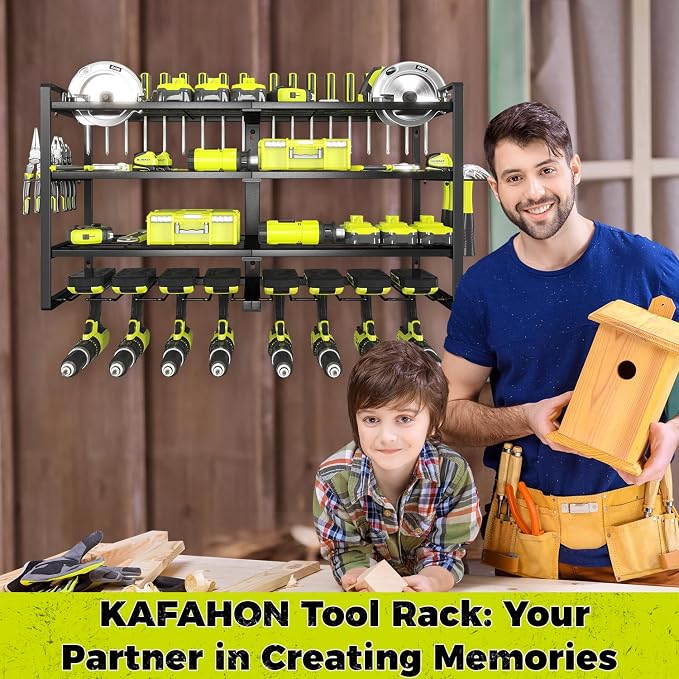 Power Tool Organizer-8 Drill Holder Wall Mount,4 Layer Heavy Duty Metal Power Tool Storage Rack,Garage Tool Organizer and Storage with Screwdriver Holder/Plier Holder/Hammer Holder