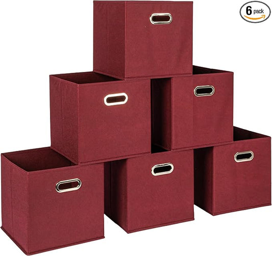 Household Essentials Fabric Storage Bins 6 Piece Set, Burgundy