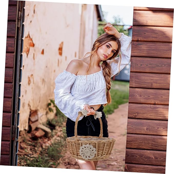 PRETYZOOM 1pc Creative Hand-woven Rattan Storage Basket Decorative Flower Basket for Home Decor Rustic Charm for Living Room Bedroom Office Wedding Supply