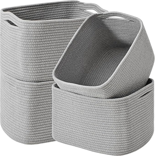 ICERZCZ Storage Baskets for Organizing & Shelves, Woven Cotton Rope Organization Bins for Dog Toys, Clothes, Books, Nursery Organizer, 15"Lx11"Wx9.5"H, (4 Packs) Grey