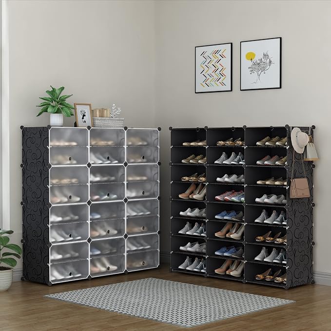 HOMIDEC Shoe Rack Organizer 48 Pair Modular Shoe Storage Cabinet for Closet | PP Plastic, Sturdy Steel Frame, Waterproof, Dustproof, Easy Clean, Shoe Shelves for Closet Garage Hallway Bedroom Entryway
