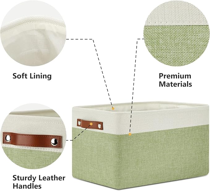 DULLEMELO Fabric Storage Bins for Laundry, Home, Foldable Storage Baskets for Shelves, Toys, Collapsible Storage Bins for Office,Bedroom(3-Pack Medium-15 inch X 11 inch X 9.5 inch , White&Green)