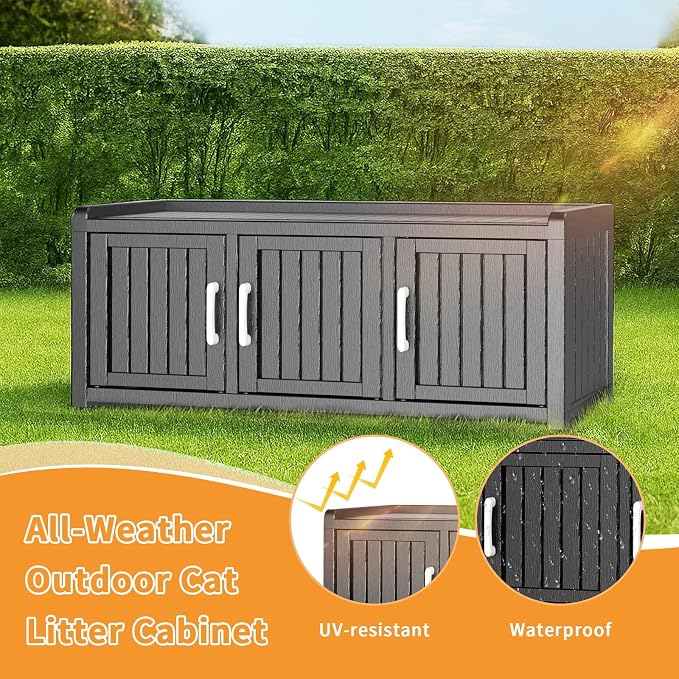 ROJIK Shoe Cabinet Waterproof UV-Resistant,Storage Bench Indoor Outdoor with Adjustable Shelves,for Entryway Bedroom,Hallway,Living Room(3 Door + Side Access,Black)