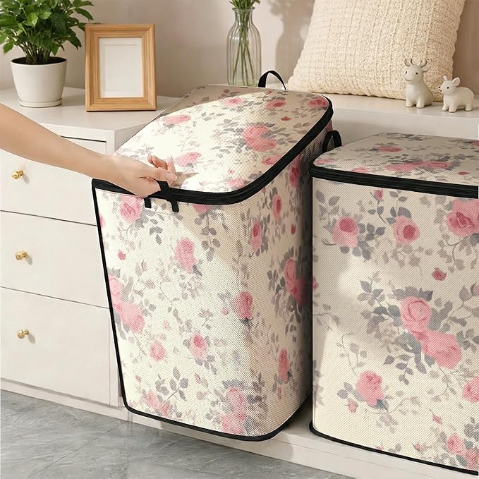 2pcs blanket storage bag for under bed,closet organizers 95L | clothing sweater sheet bedding comforter duvet quilt pillow toy storage bags with lids,dorm room essentials for containers