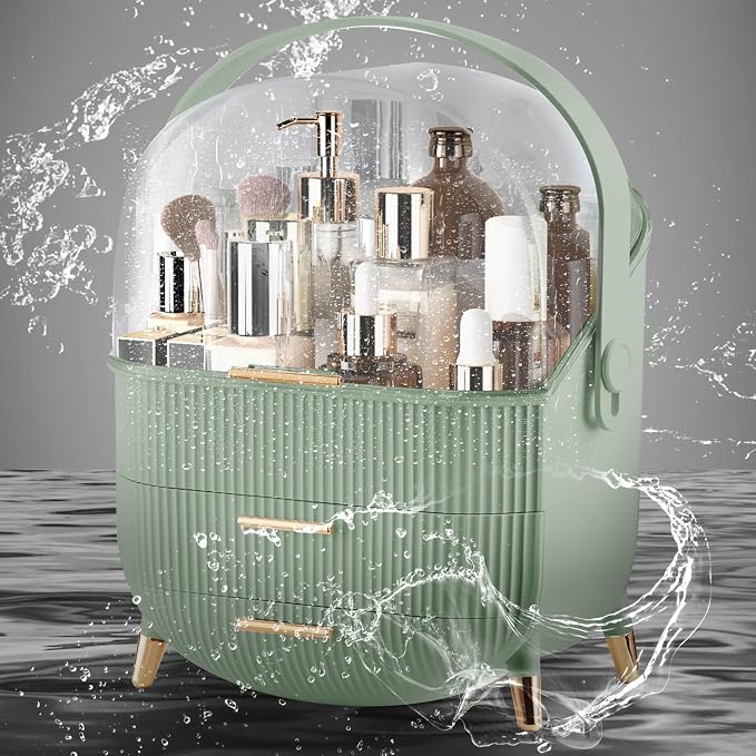 Make up Organizers and Storage, Makeup Organizer for Vanity, Cosmetics Skincare Organizers with Lid and Drawers, Cosmetic Display Cases for Countertop, Bathroom, Ideal Gifts for Women(Light Green)