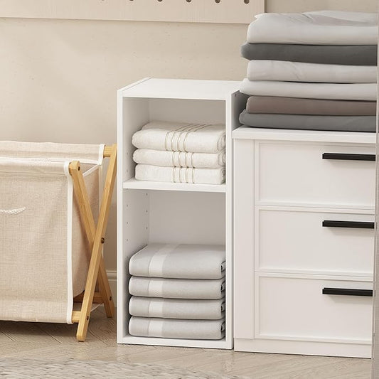 Furinno Reed 2-Tier Closet Organizers and Storage, Closet Organizer, Open Shelf Closet Storage, for Wardrobe, Bedroom, Living Room, 10-Inch Width, White