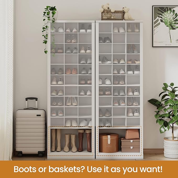 Hzuaneri 11 Tiers Shoe Storage Cabinet, Tall Shoes Cabinet with Cubby | Freestanding Wooden Shoe Organizer, 30-33 Pairs, Shoes Cubby Organizer for Entryway, Bedroom, White 02001BSR