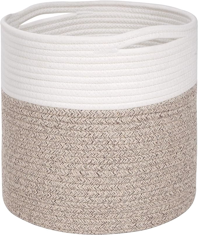 11 x 11 Inches Cotton Rope Basket for Flower Pot and Indoor Floor Planters, Decorative Round Woven Plant Pot Basket, Planter Covers, Small Dog Toy Storage Baskets, Light Brown