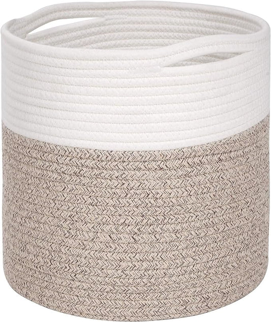11 x 11 Inches Cotton Rope Basket for Flower Pot and Indoor Floor Planters, Decorative Round Woven Plant Pot Basket, Planter Covers, Small Dog Toy Storage Baskets, Light Brown