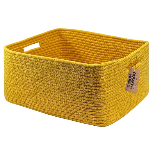 COMFY-HOMI Cotton Rope Woven Basket with Handles for Shelves,Toys,Book, Cloth Storage Baskets Bin for Organizing- 1 PCSToy Decorative Organizer for Living Room, Bathroom 17" x 13" x 7.5"