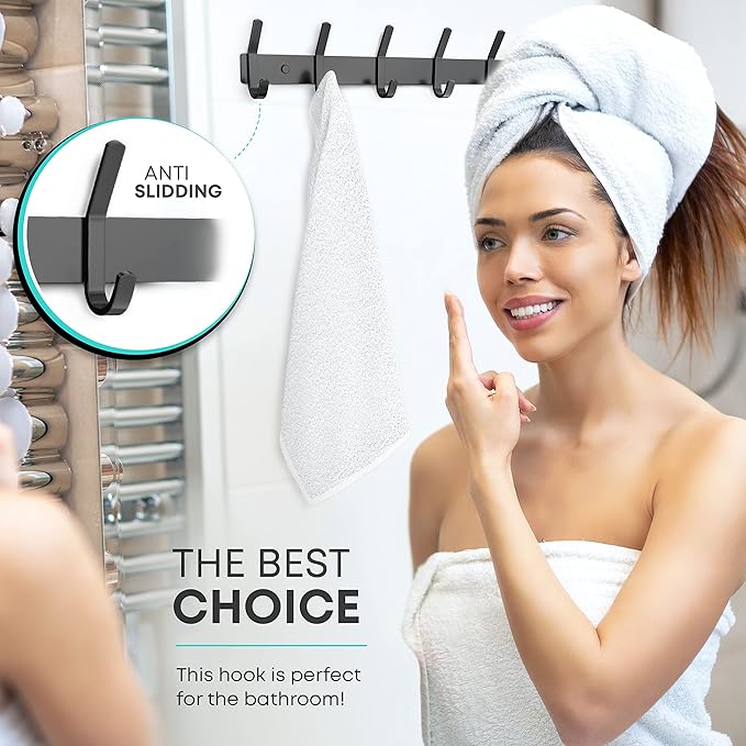 Coat Rack Wall Mount – 30 Inch Stainless Steel Hook Rail with 10 Double Coat Hooks for Hanging – Wall Mounted Entryway Organizer for Coats, Hats, Bags, Towels, Robes, Closet or Bathroom - Black 2 Pack