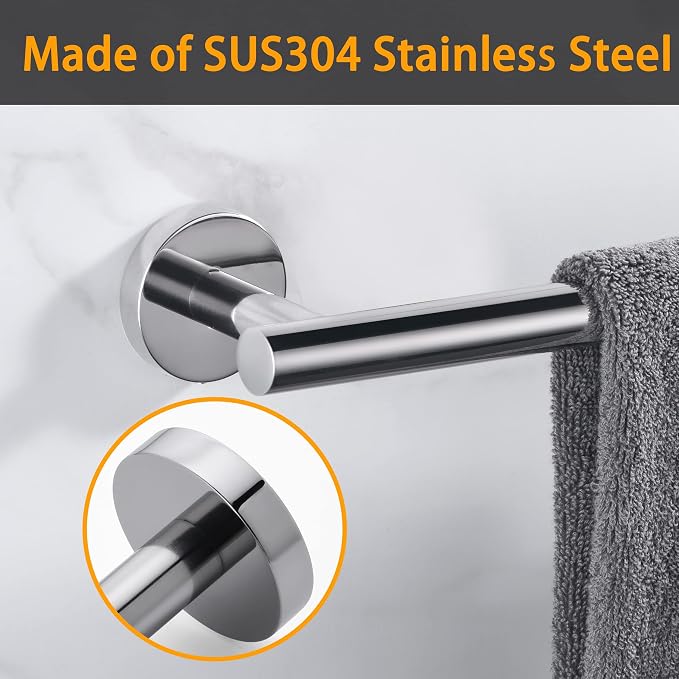 Towel Bar for Bathroom Polished Chrome, 27Inch Towel Rack Wall Mounted, Thicken Round Bath Towel Holder Rod SUS304 Stainless Steel, Heavy Duty Dish Cloths Hanger for Bathroom, Kitchen