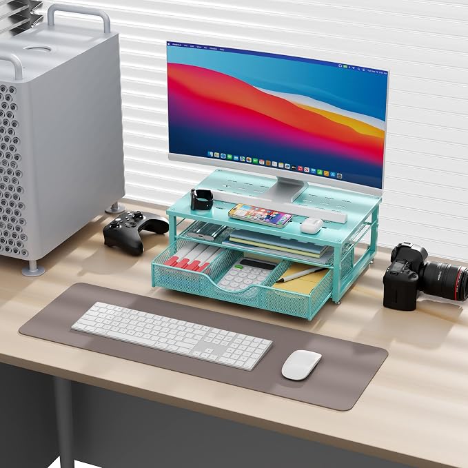 gianotter Computer Monitor Stand Riser, office organizer with Drawer, Office Organizers Storage for Classroom Office Supplies (Blue) | Desk Organizers and Accessories Desk Accessories & Workspace Desktop Organizers Storage for Printer Stand (Blue)