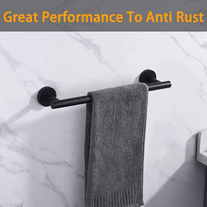 Nolimas Matte Black Bath Hand Towel Bar Single Bars Towel Rack Rod Classic Wall Mounted Stainless Steel Bathroom Towel Bar Toilet Kitchen Towel Shelf Single Layer,12inch