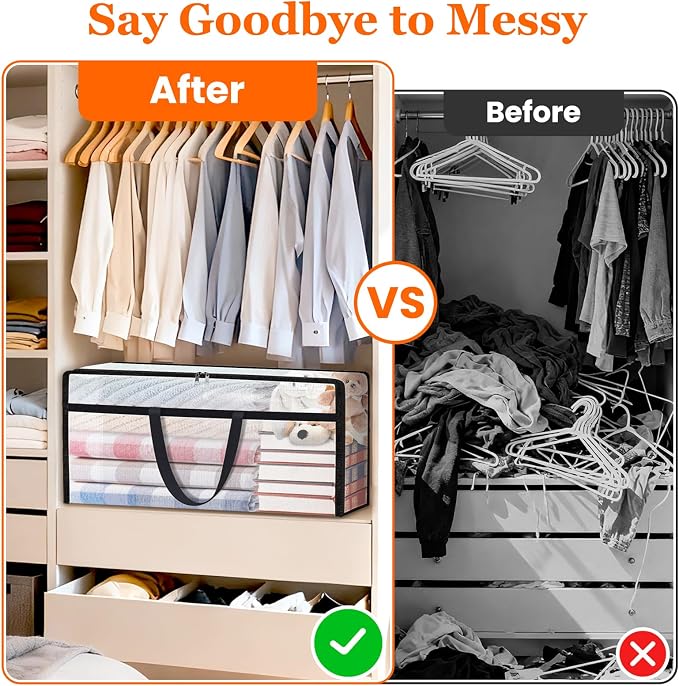 TasticTotes 4 Pack Clear Storage Bags for Comforter, 90L Long | Plastic Blanket Storage with Zipper & Handle, Foldable Moving Bags, Closet Organizer and Under-Bed Storage Containers
