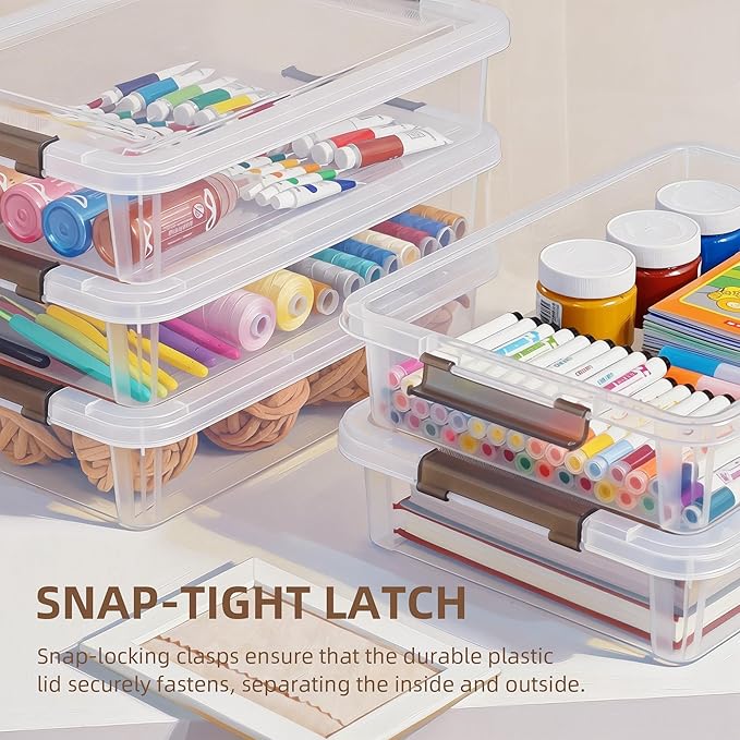 Citylife 3 PCS Plastic Storage Bins with Latching Lids Portable Project Case Clear File Box Stackable Storage Containers for Organizing A4 Paper, Photo, Document, Scrapbook