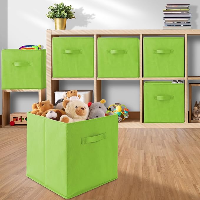 Casafield Set of 6 Collapsible Fabric Cube Storage Bins, Lime Green - 13" Foldable Cloth Baskets for Shelves, Cubby Organizers & More