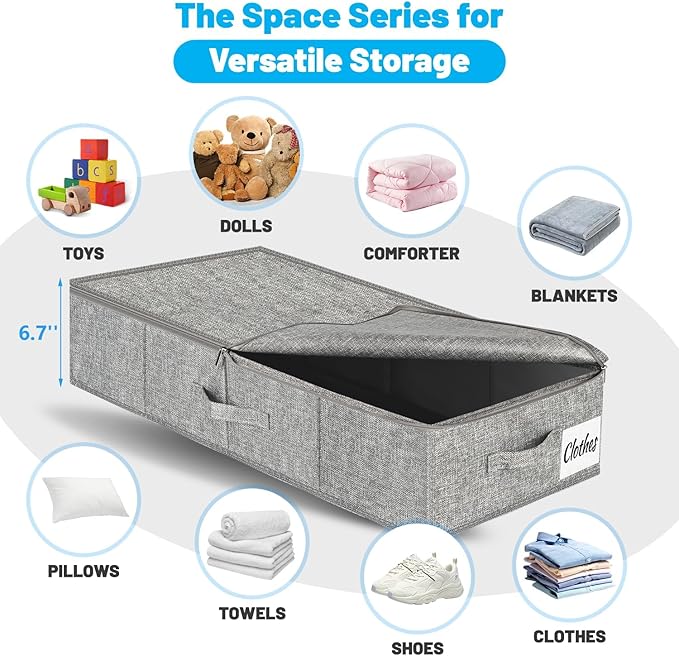 Under Bed Storage Container Bin 3 Pack, Low Profile Foldable Underbed Clothes Storage Organizer W/ Ultra Thick Fabric and Sturdy Bottom/Sides, Dual Zipper Storage Box for Dorm and Home 30x16x6.7"