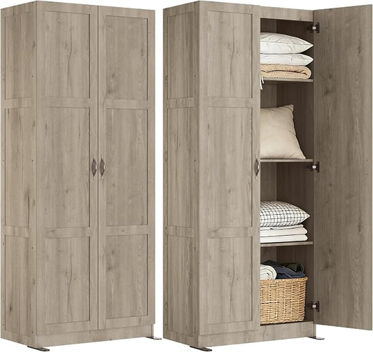 DUMOS Tall Storage Cabinet with Doors and Shelves, Kitchen Pantry Cabinet | 71'' Wood Storage Freestanding Wooden Cabinets for Bedroom, Pantry, Home Office, Dining Room & Living Room, Grey