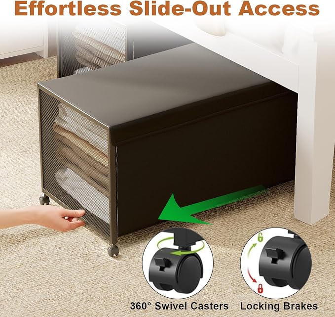Fokyfok 2 Pack Under Bed Storage with Wheels,14 inch Tall Extra Large Under Bed Clothes Storage ,Underbed Storage with Wheels,Rolling Under Bed Drawers with Lid for Dorm,College,Apartment,Black