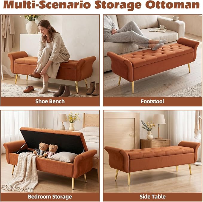 Storage Ottoman Bench 63’’ Length Upholstered End of Bed Bench