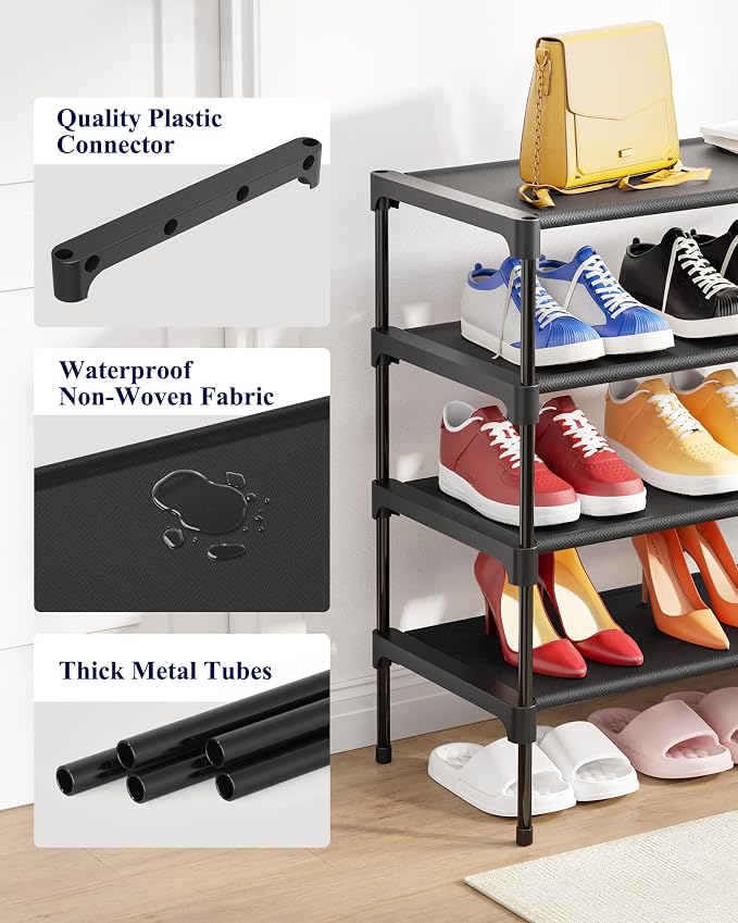 Kitsure Shoe Rack - Non-Woven Shoe Rack Shelf, Shoe Organizer for Closet, Entryway, Garage & Corridor, Stackable Shoe Shelves, X-Large, Black | Shoe Organizer for Closet, Entryway, Garage, Stackable Shoe Shelves, college dorm&apartment essentials