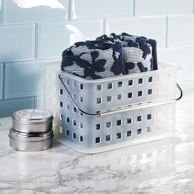 iDesign Portable Shower Caddy Basket with Handle, Set of 3, Frost | For Dorm or Bathroom, Made in USA
