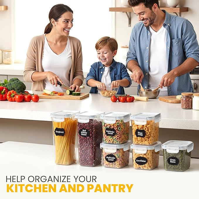 KICHLY Plastic Airtight Food Storage Containers Sets with Lids, 24 Pack | BPA-Free Kitchen Pantry Organizers and Storage for Cereal, Flour, Sugar & Dry Food