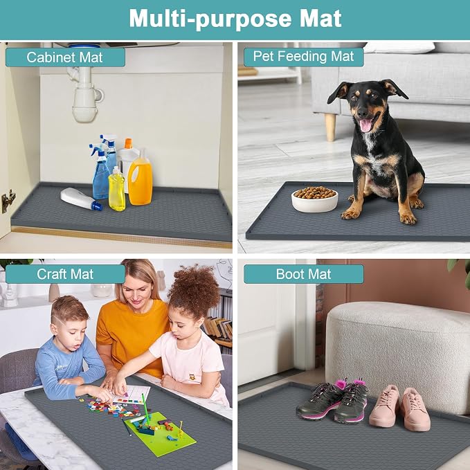 Under Sink Mats for Kitchen Waterproof 31" x 19", Silicone Under Kitchen Sink Mat for Bottom of Sink, Under The Sink Organizer for Kitchen and Bathroom Gray