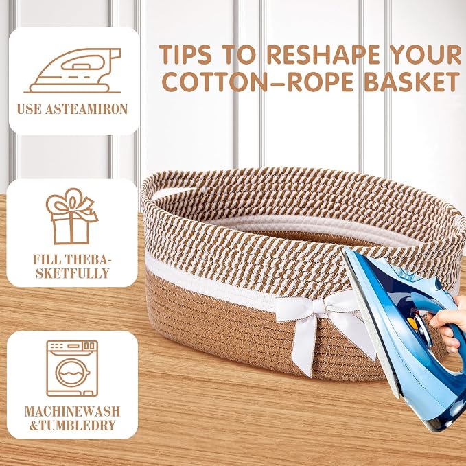 Colingmill 1 Set Woven Empty Basket for Gift,Khaki White | with Cellophane Wrap Set, 14 x 10 x 5.5 Inch, Medium Decorative Gift Basket, Cotton Rope Storage Box, Home Decor