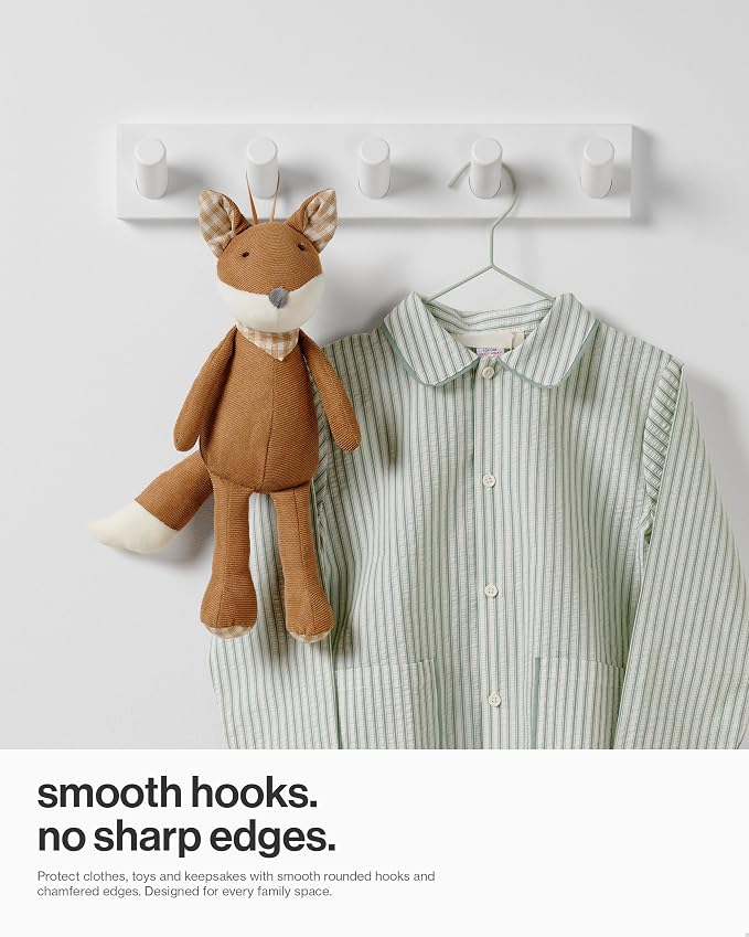 LARHN Wall Mounted Coat Rack, White with 5 Heavy-Duty 1" Diameter Hooks | 16.5" - Wall Hook Rack - Modern Scandinavian Home Decor